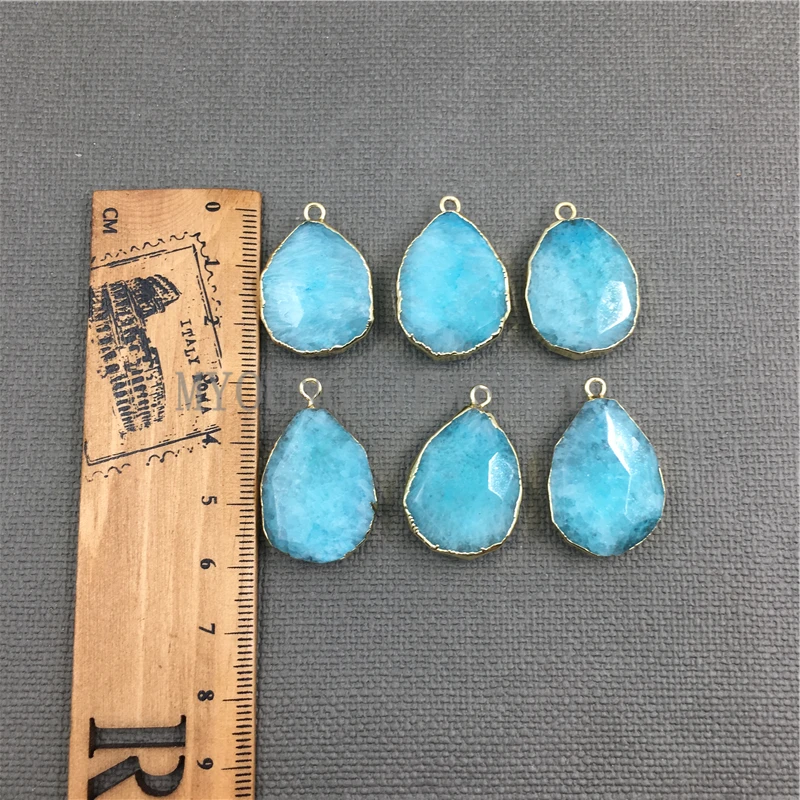 MY1165 капли воды граненый Амазонит подвеска с золотой края и залог | Украшения
