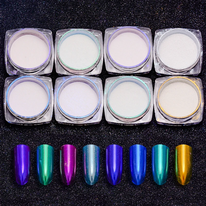 Лазерный зеркальный блестящий порошок для ногтей голографический синий зеленый