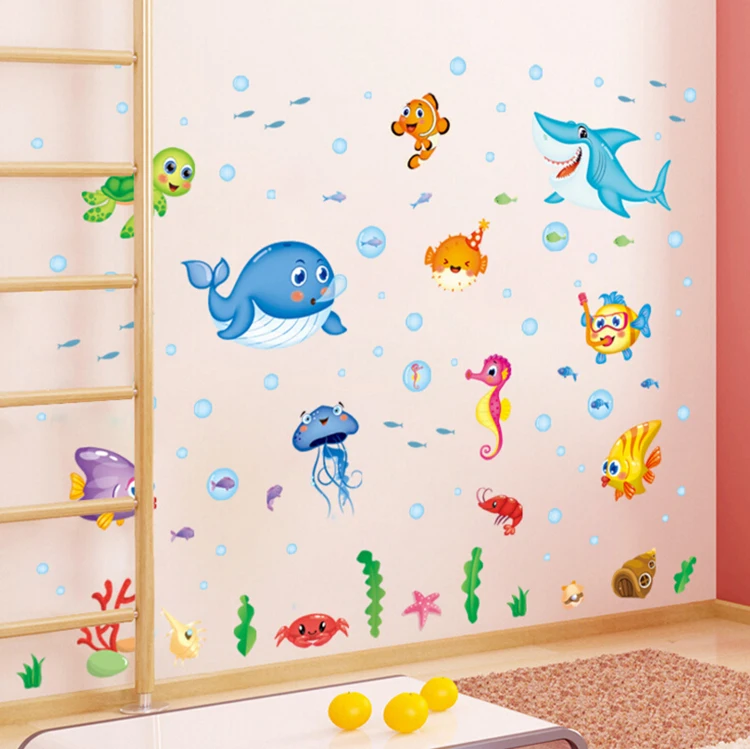 Мультяшный настенный стикер Happy Fish &quotПодводный мир&quot художественные Переводные