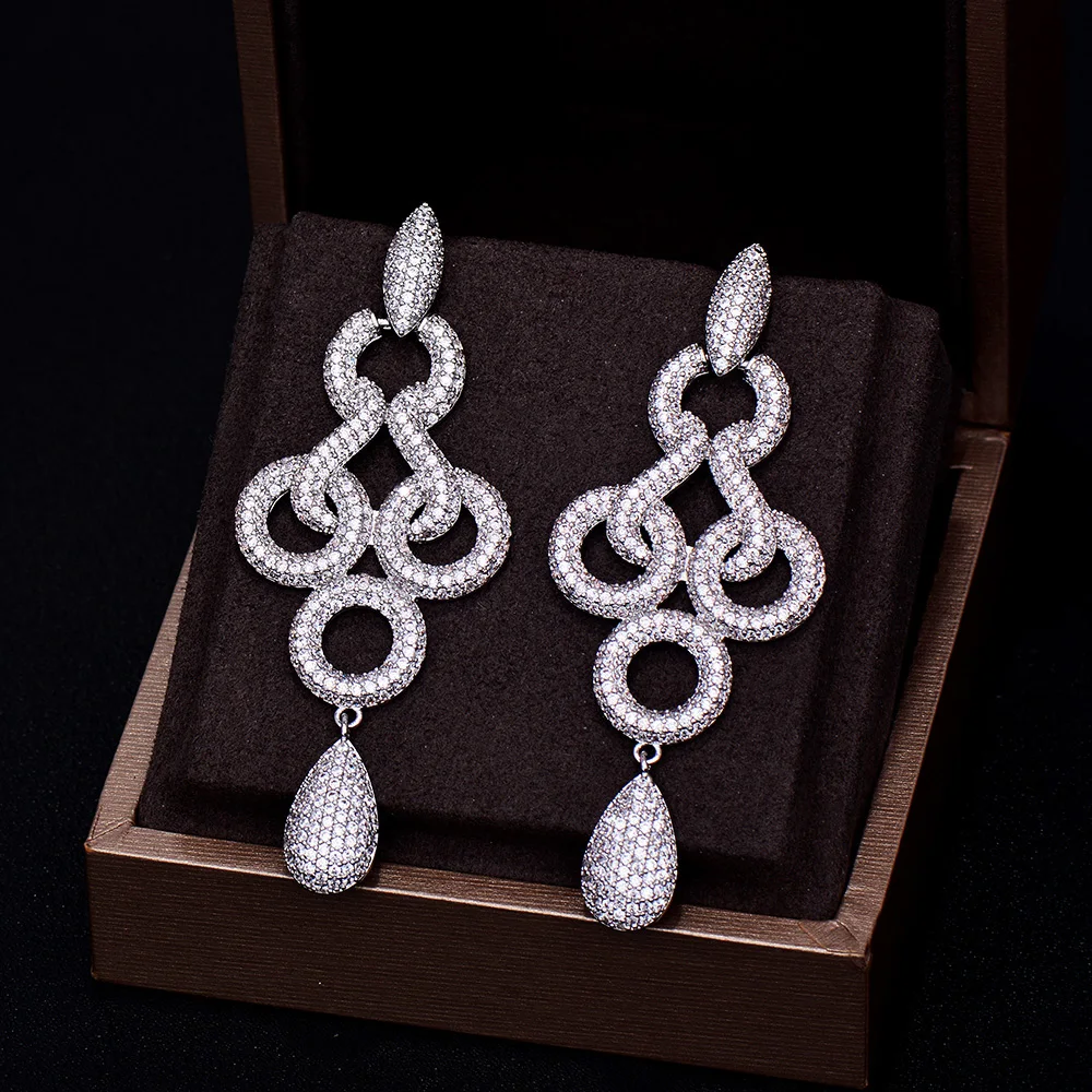 Женские длинные серьги подвески GODKI роскошные свадебные с фианитами и паве|wedding