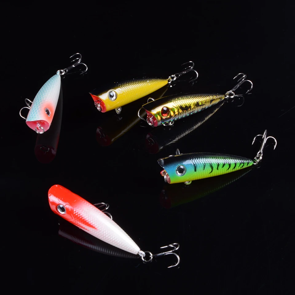 5pc Fishing Lure 6cm Tackle 6.4g Popper Wobblers 5 Color Bait 6# Hook With 3D Eyes | Спорт и развлечения