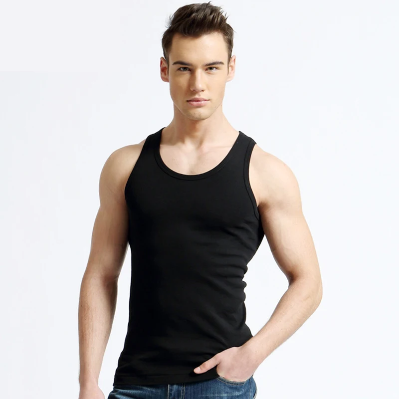 Хлопок Для Мужчин's майки словосочетание рубашка Slim Fit шею дышащий Для мужчин майка без рукавов базовый Однотонный жилет