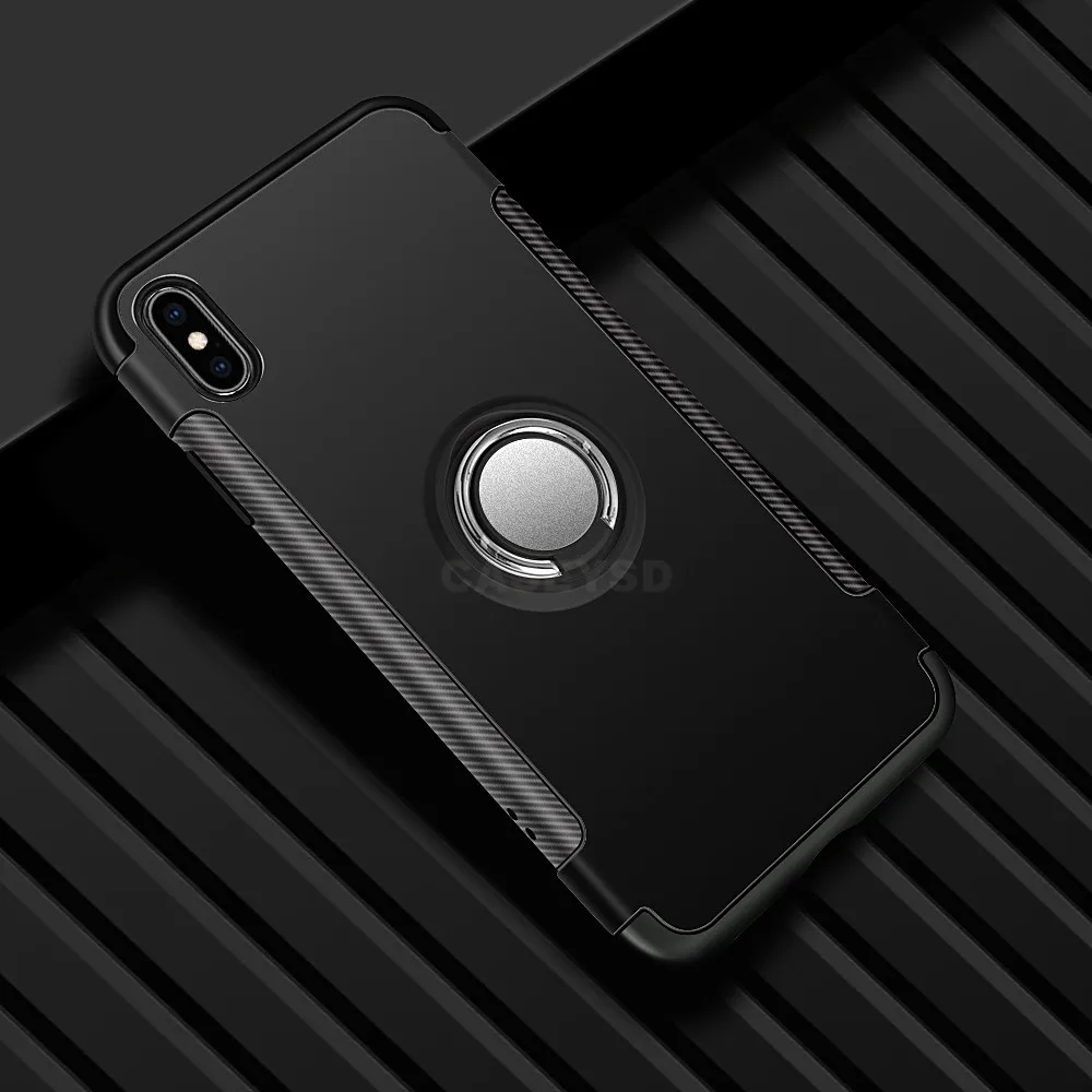 Black Противоударный бронированный чехол-подставка для iphone Xs Max 6 6s 7 Plus 5S с кольцо-держатель на палец чехол s для iphone 7 8 X Plus SE Phone - Цвет: Black