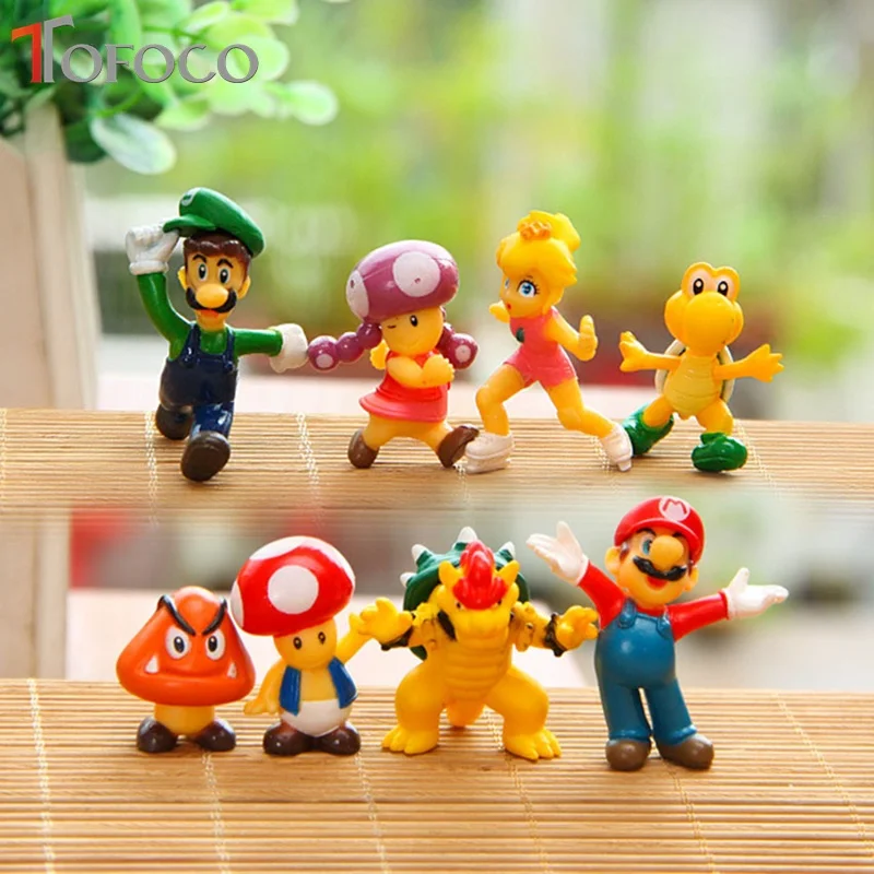 TOFOCO 8 шт./компл. 3 4 см милые аниме Super Mario Bros Мини Фигурки Марио и Луиджи Koopa