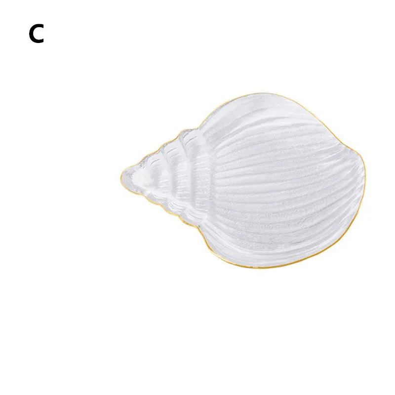 C Glass Golden Ocean Conch Starfish Jewelry Dish Breakfast Steak Western Food Fruit Plates Storage Tray Decoration Crafts Gifts - Цвет: C