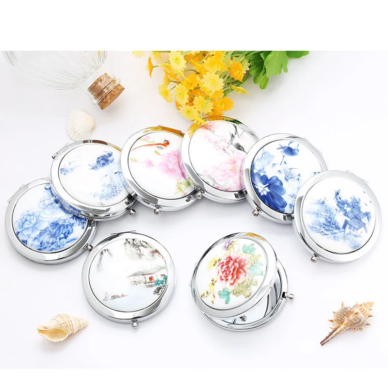 100 шт./лот настоящее голубое и белое керамическое складное зеркало двустороннее