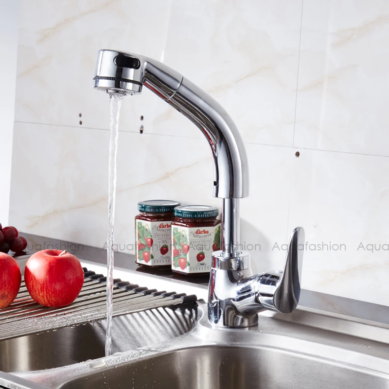 Выдвижной кухонный кран 360 Поворотный носик смеситель однорычажный с функцией