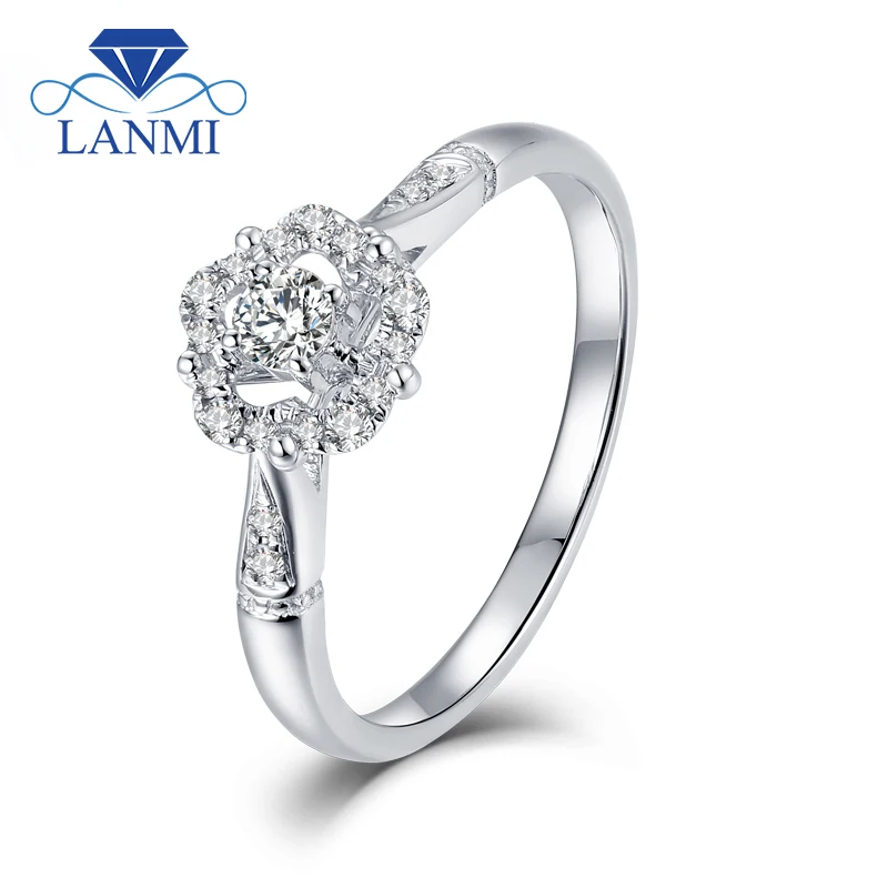 

LANMI Real Solid 18Kt Au750 White Gold Natural Round 0.1ct SI Clarify Diamond Wedding Rings for Women Romantic Jewelry Gift