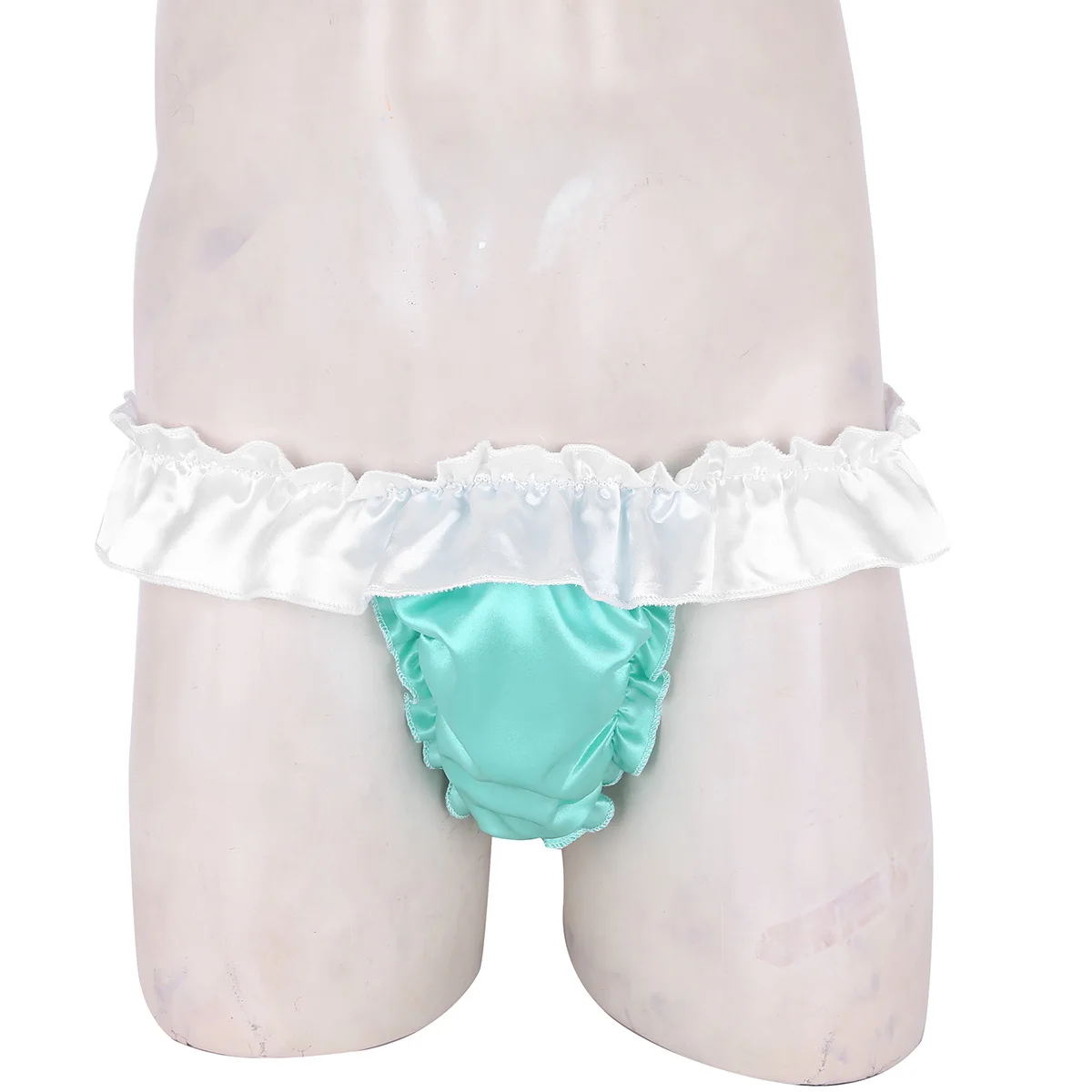 Sissy бикини купальники для мужчин стринги Нижнее белье блестящее атласное белье с рюшами Оборками с бантом с высокой посадкой трусики