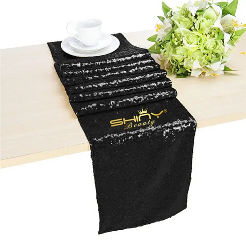 Black Color ShinyBeauty 12X108in мятный зеленый блесток настольная дорожка, вышитая настольная дорожка для свадьбы/рождества/дня рождения украшения-a - Цвет: Black Color