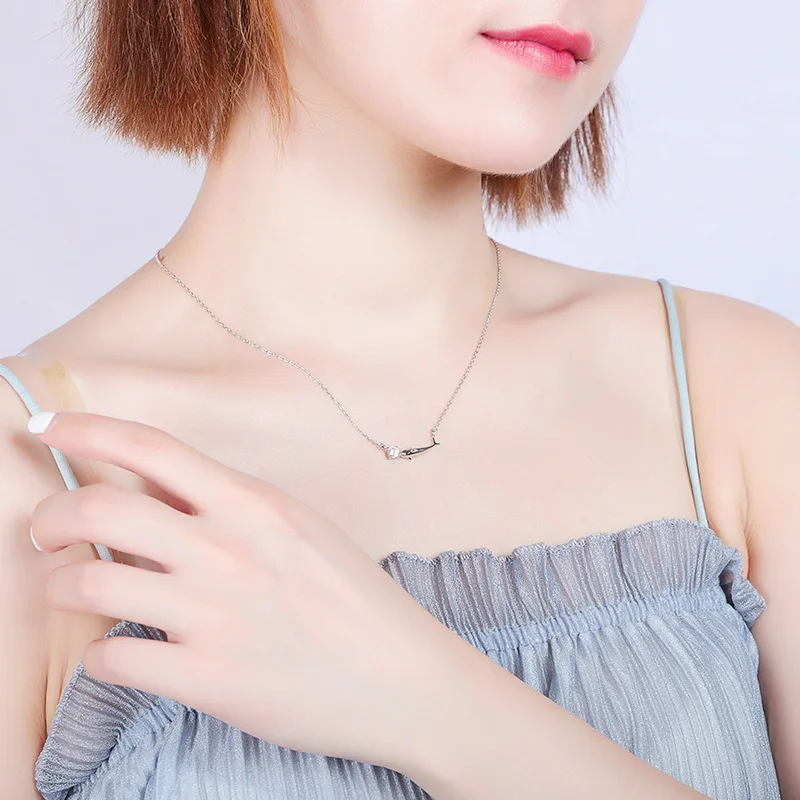 Серебряные ожерелья-цепочки 925 ожерелье с подвеской в виде дельфина и рыбы