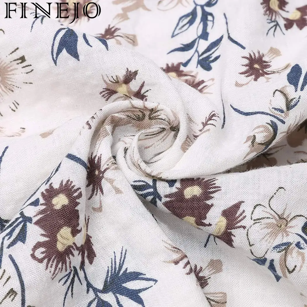 Женская блузка с v образным вырезом FINEJO Повседневная цветочным принтом и высоким