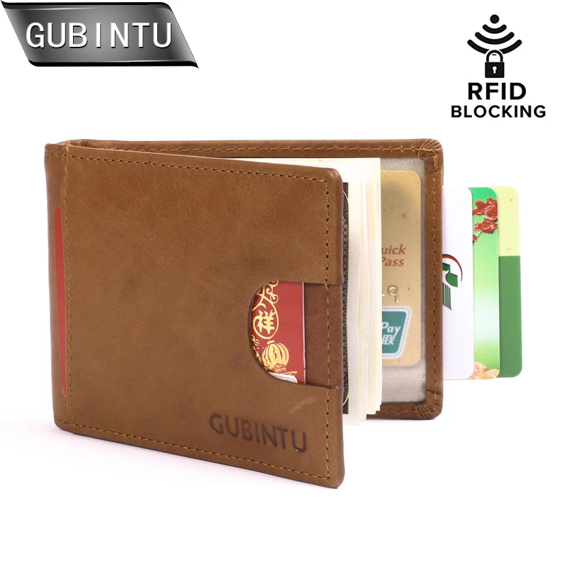 GUBINRU мужские кошельки двойного сложения с блокировкой RFID тонкие минималистичные