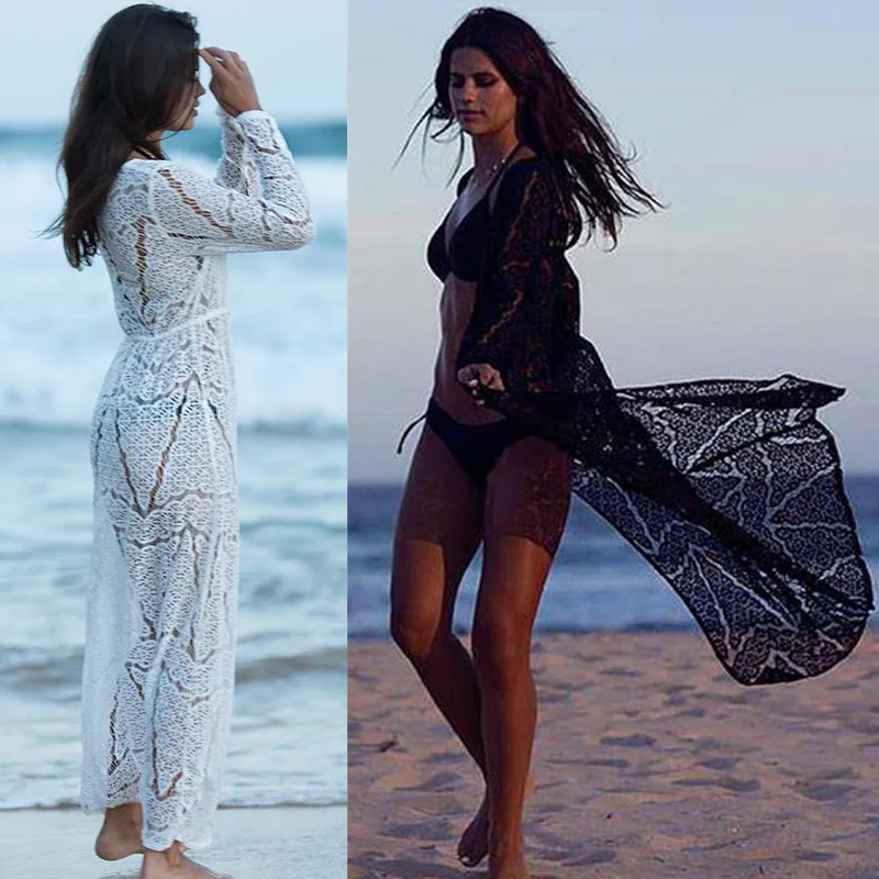 Летний длинный пляжный купальный костюм кроше Для женщин Saida de Praia Robe Plage 2018 бикини