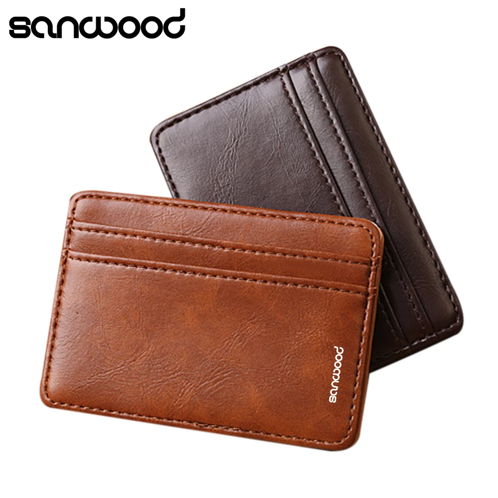 2016 деловой мужской кошелек из искусственной кожи тонкий с двойной складкой