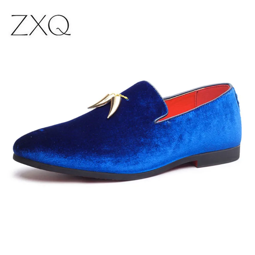 

New Spring Autumn Men Party Shoes Personal Metal Pendant Decorated Slip On Blue Red Black Color Fashion Men Driving Shoes