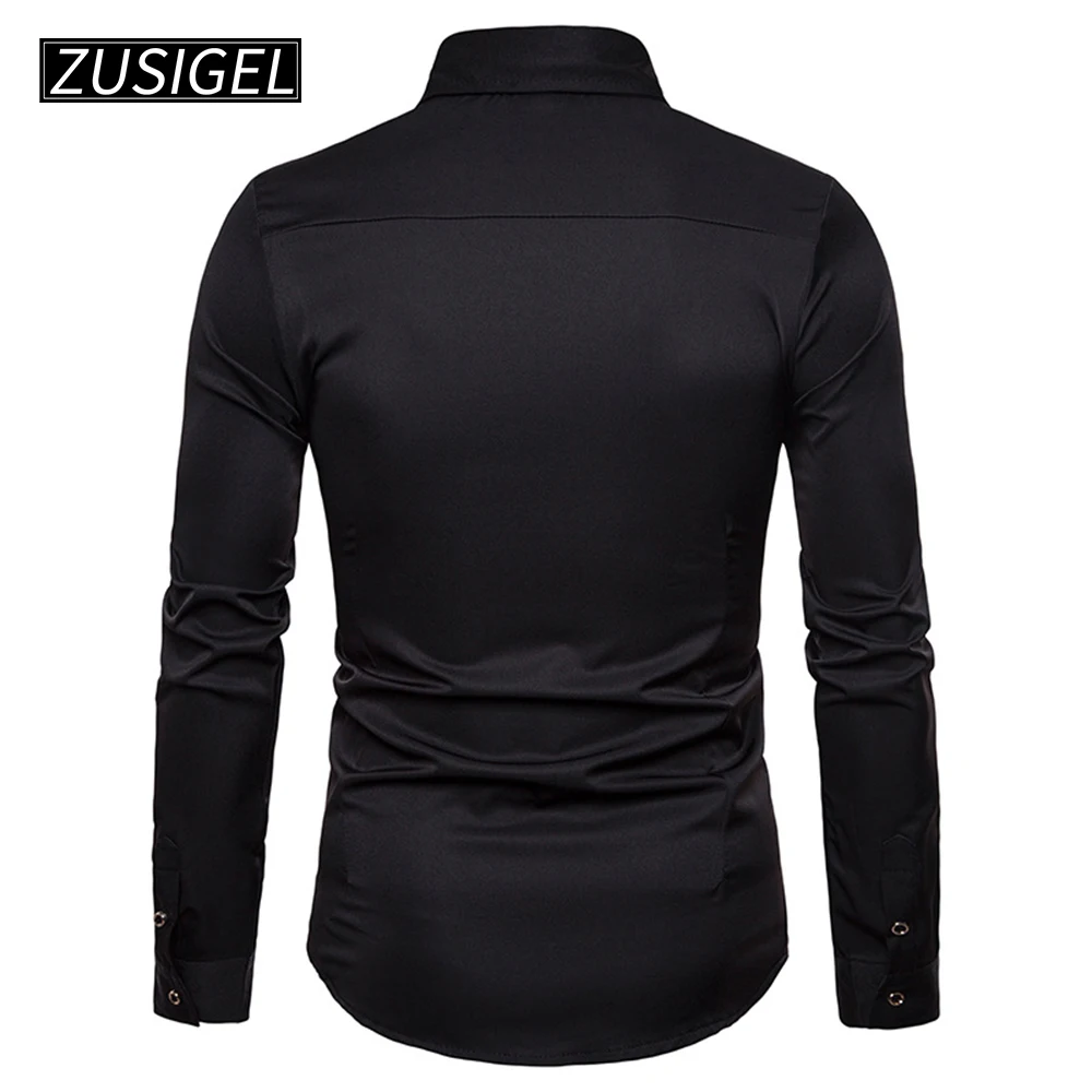 ZUSIGEL мужские рубашки Slim fit корт стиль Роза вышивка сплошной длинный рукав кнопка