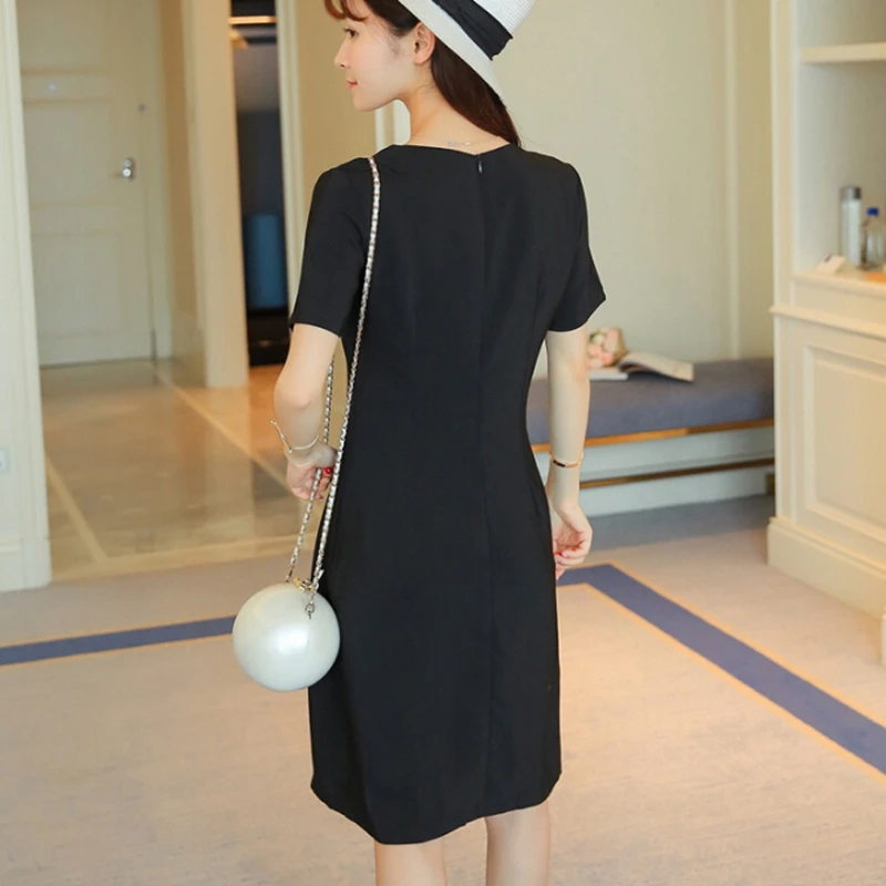 Woman fashion dress summer Knee-Length slim short sleeved Ladies Pleated dance dress