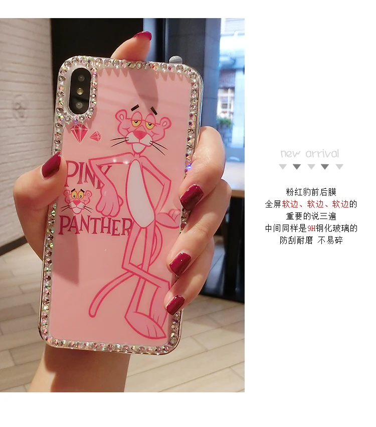 Алмазная задняя и передняя закаленная стеклянная пленка для iphone Xs max, мультяшная розовая защитная пленка из закаленного стекла для iphone X/XR Xs