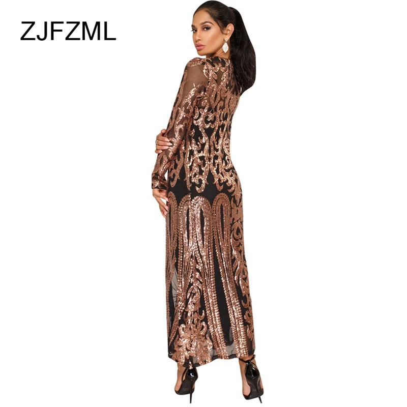 Женская длинная куртка ZJFZML с длинным рукавом и блестками|sequin jacket|see through jacketcoats coats