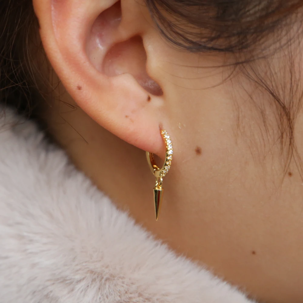 gold color plated Spike hoop earrings Cubic zirconias Huggie hoops with pendant charms for women wedding minimalist jewelry