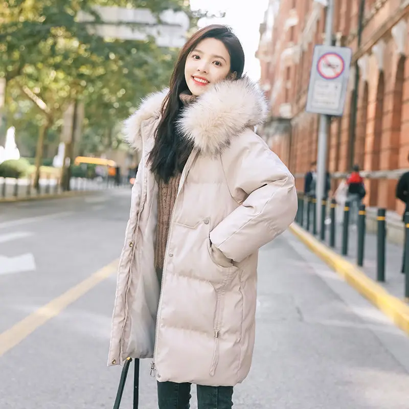 VANGULL Elegant Fur Collar Coat New Winter Thick Jacket Women Long Down cotton Parkas Female Warm Hooded Jacket Coat