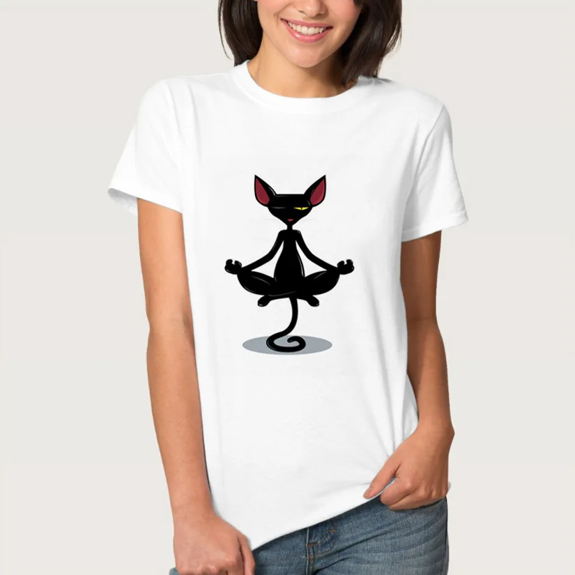 

New Womens Brand Clothing Summer Women T Shirt Short Sleeve O-neck Casual Funny Black Cat Tops Tees Female Ladies T-Shirt