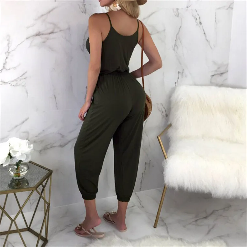 

Women's Pure Color Loose Jumpsuit Clubwear Lady Playsuit Party Sleeveless Jumpsuit Holiday Beach Suspenders Romper Long Trousers