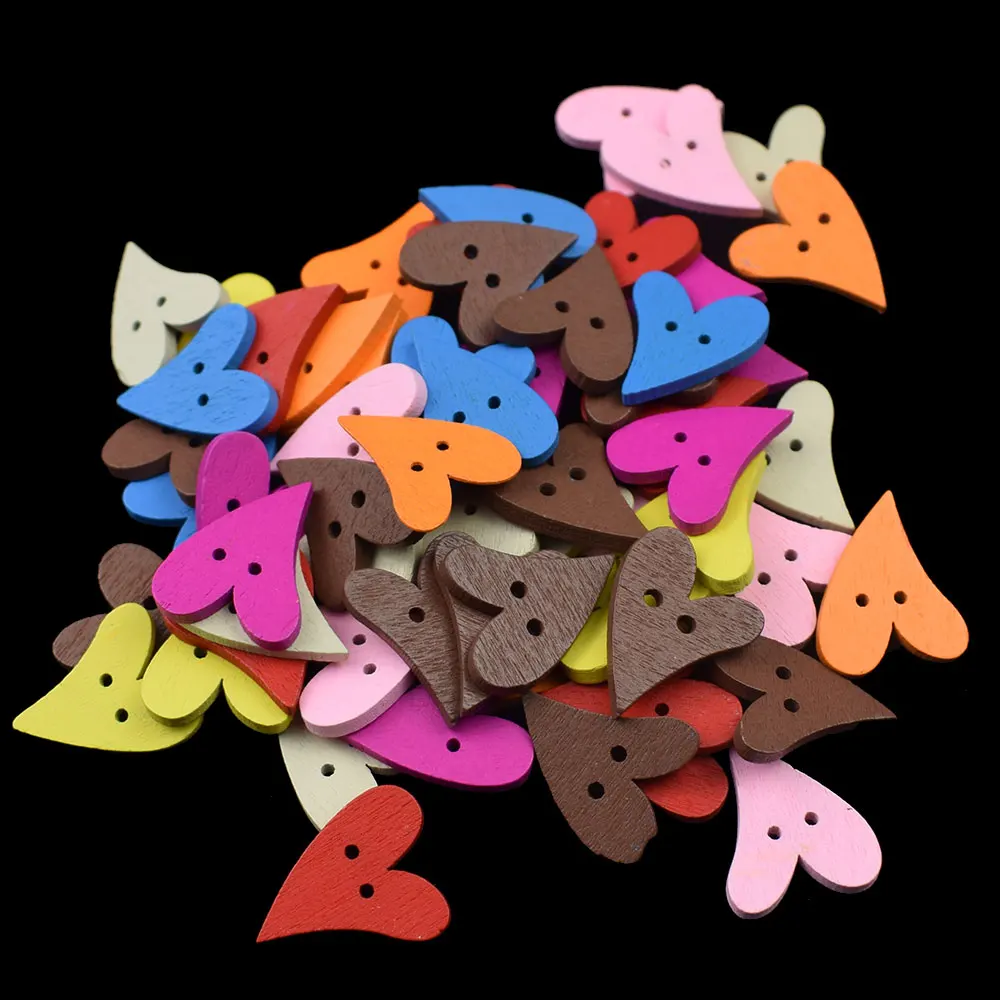 

100PC Mixed Wooden Buttons for Clothing Heart Love Shaped 2 Holes Decorative Buttons Fit Scrapbooking Sewing Wood Button 20X18MM