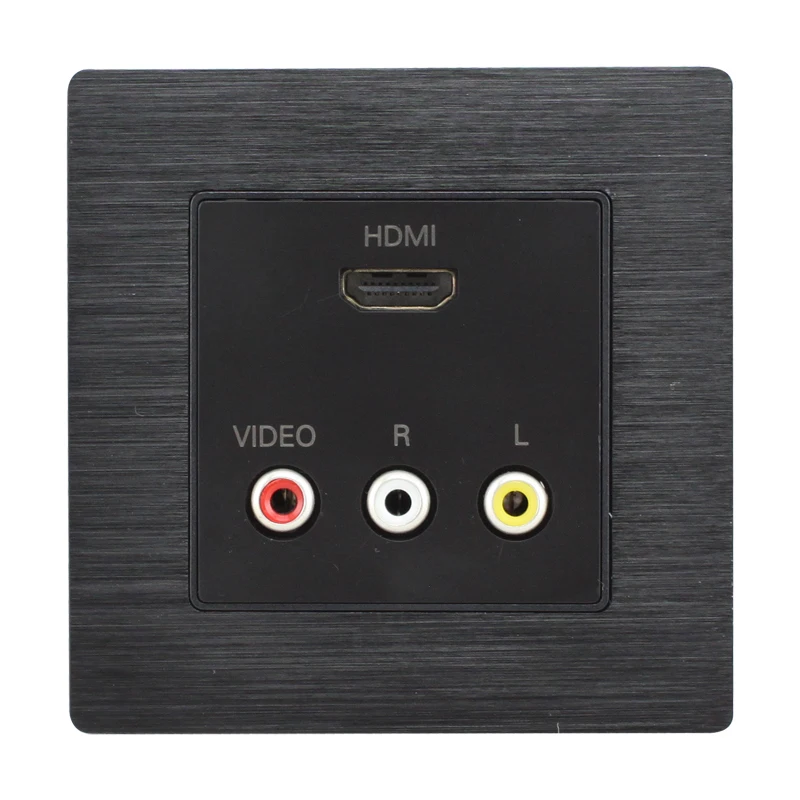 Черная HDMI + RCA настенная розетка качественная Аудио Видео AV Лицевая панель 86x86 мм