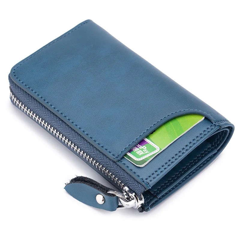 Dark blue Брендовый кожаный женский кошелек на молнии с держателем для ключей, минималистичный Мужской органайзер для ключей, сумка для кредитных карт с 6 брелоками - Цвет: Dark blue