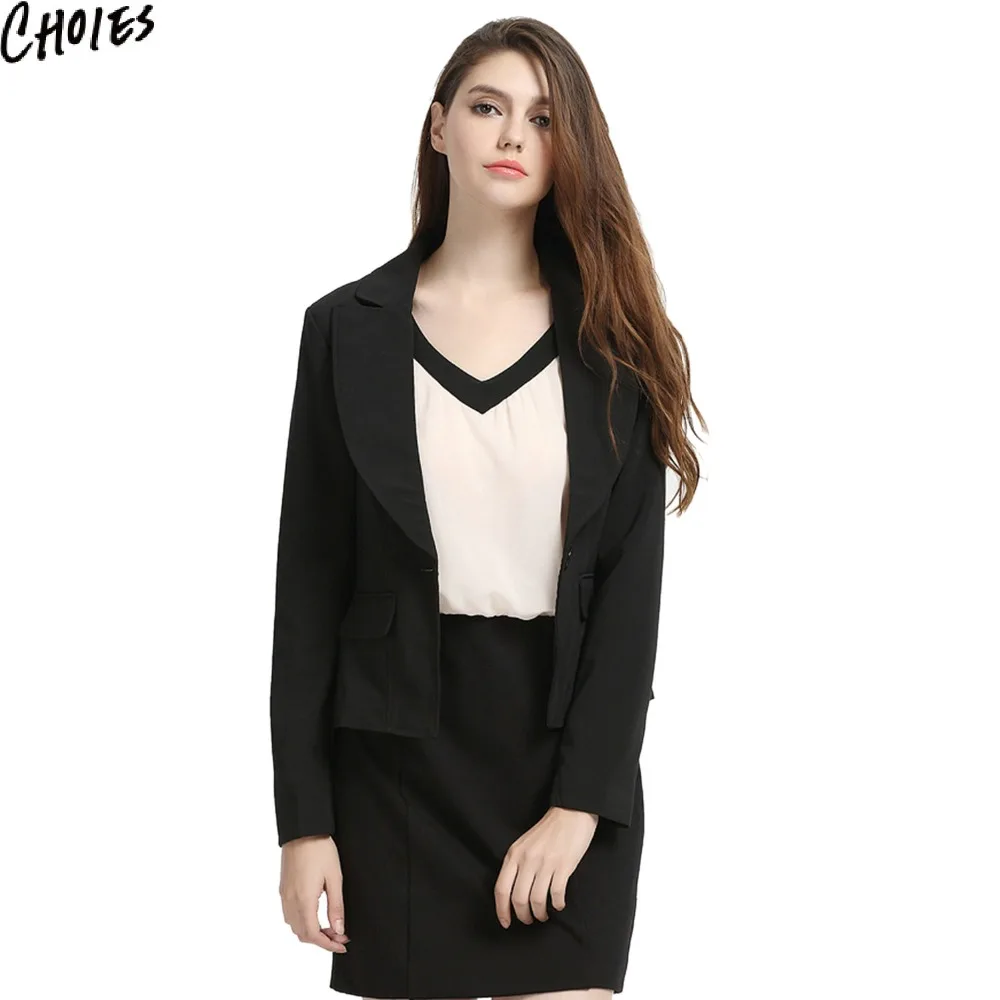 Женский Черный нагрудные с длинным рукавом карманы одной кнопки элегантный