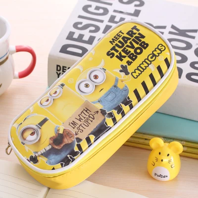 MInion2 Кожаная сумка-карандаш с рисунком дораэмона Тоторо, большая вместительность, милый школьный чехол на молнии для девочек, офисные школьные принадлежности - Цвет: MInion2