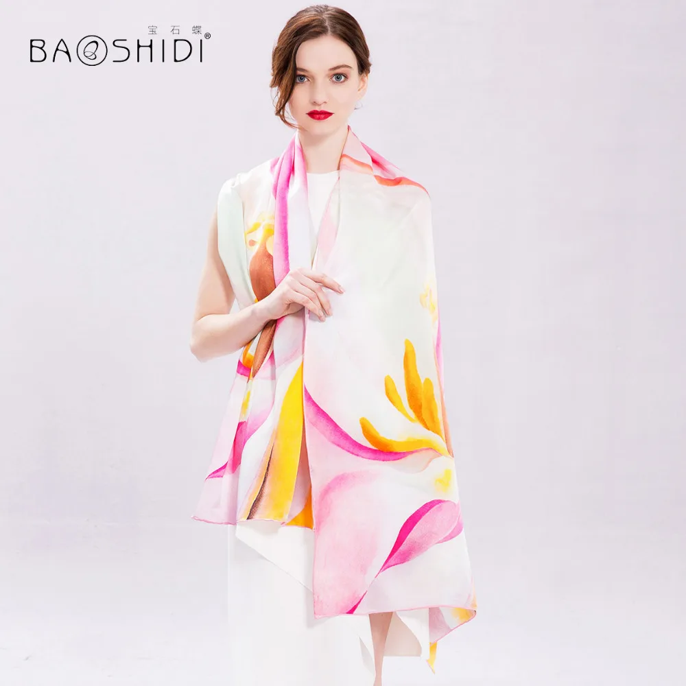 [BAOSHIDI] 100% шелковый шарф для женщин 2017 новое поступление модные длинные шелковые