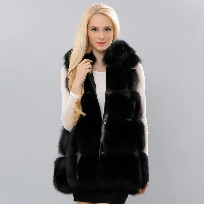 2017 г. Заводская ручной работы с капюшоном из натуральной жилет Для женщин лиса