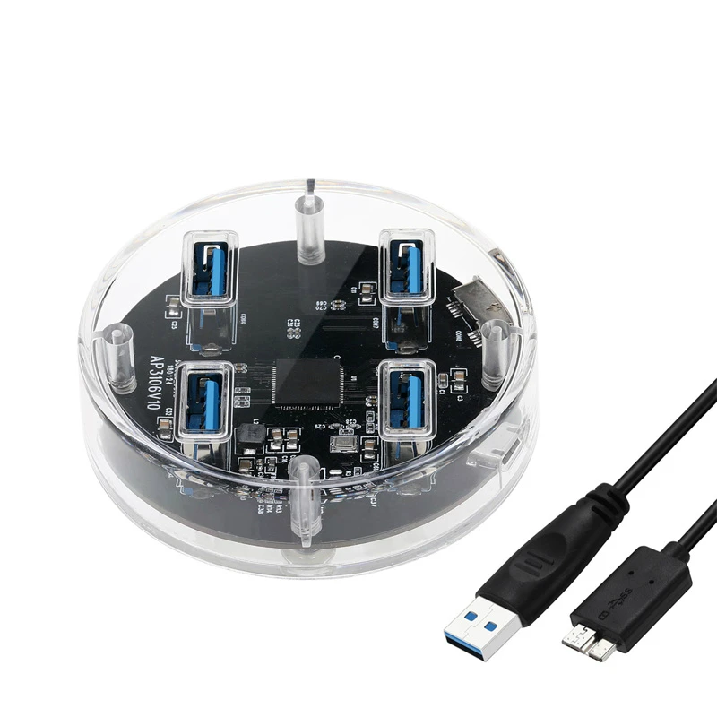 4 порта USB3.0 прозрачный Настольный концентратор с резиновой противоскользящей