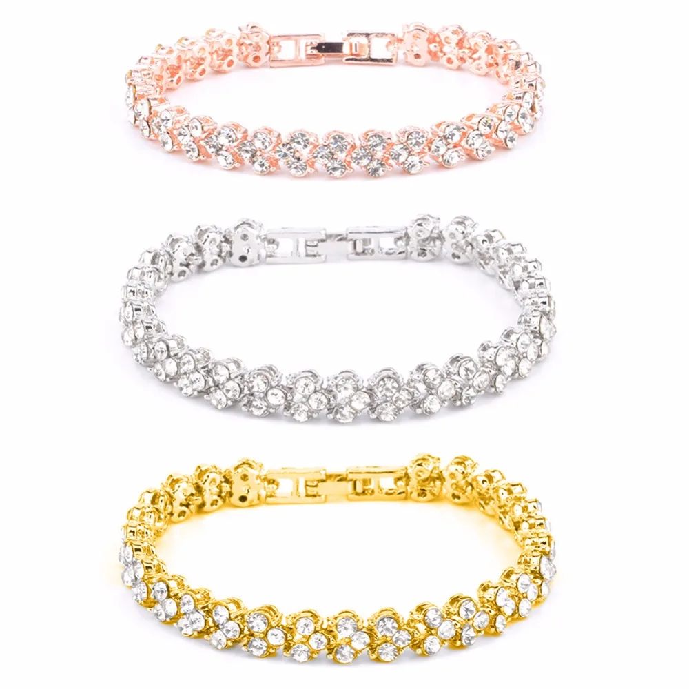 New Fashion Women Roman Chain Clear Zircon Crystal Bangle Rhinestone Bracelet Gift #267392 | Украшения и аксессуары