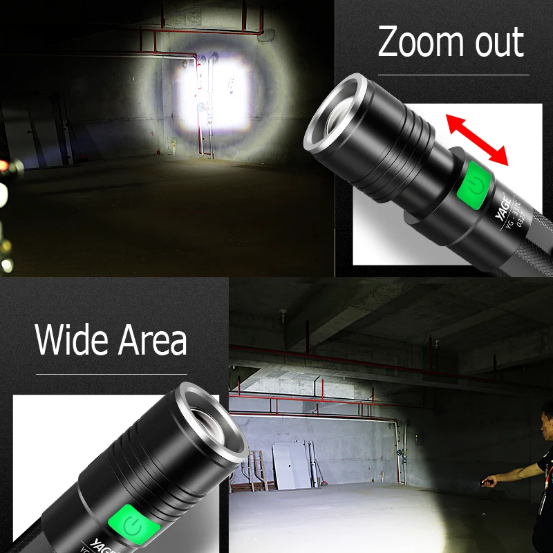 YAGE WidGT тактический фонарик алюминиевый Zoomable CREE Q5 светодиодный светильник фонарь светильник для 18650 перезаряжаемый аккумулятор USB 5 режимов