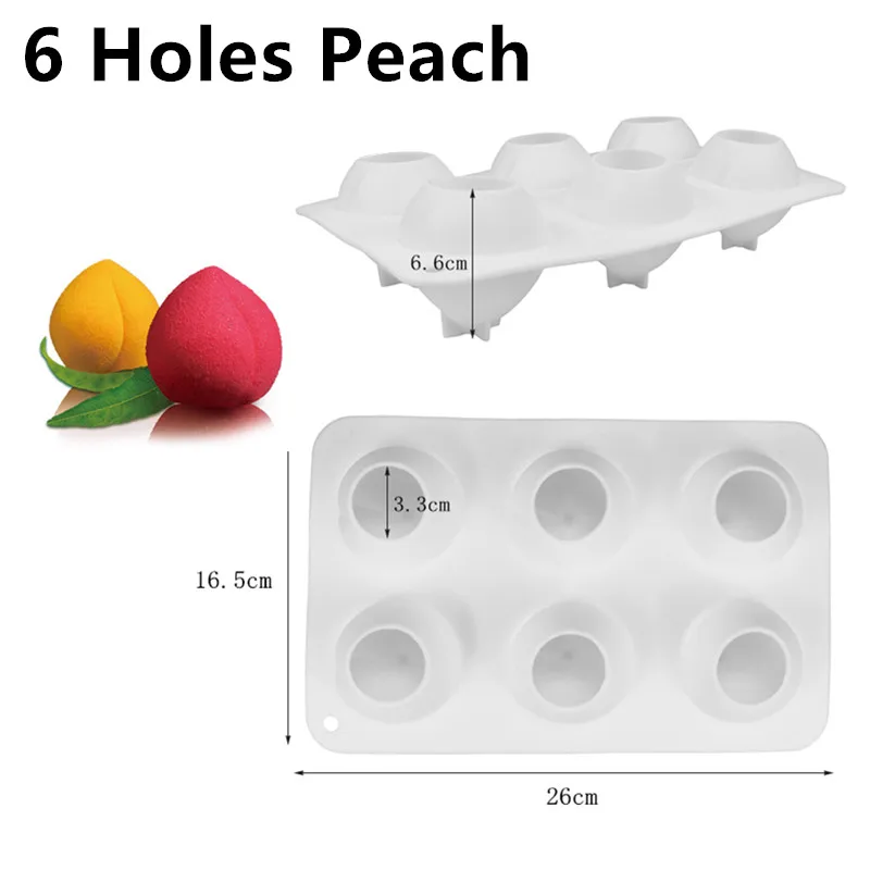 6 Holes Peach SHENHONG холодный Летний Фруктовый Торт Форма для выпечки французский десерт художественный мусс силиконовые 3D формы для выпечки кондитерские изделия для дома вечерние свадебные - Цвет: 6 Holes Peach