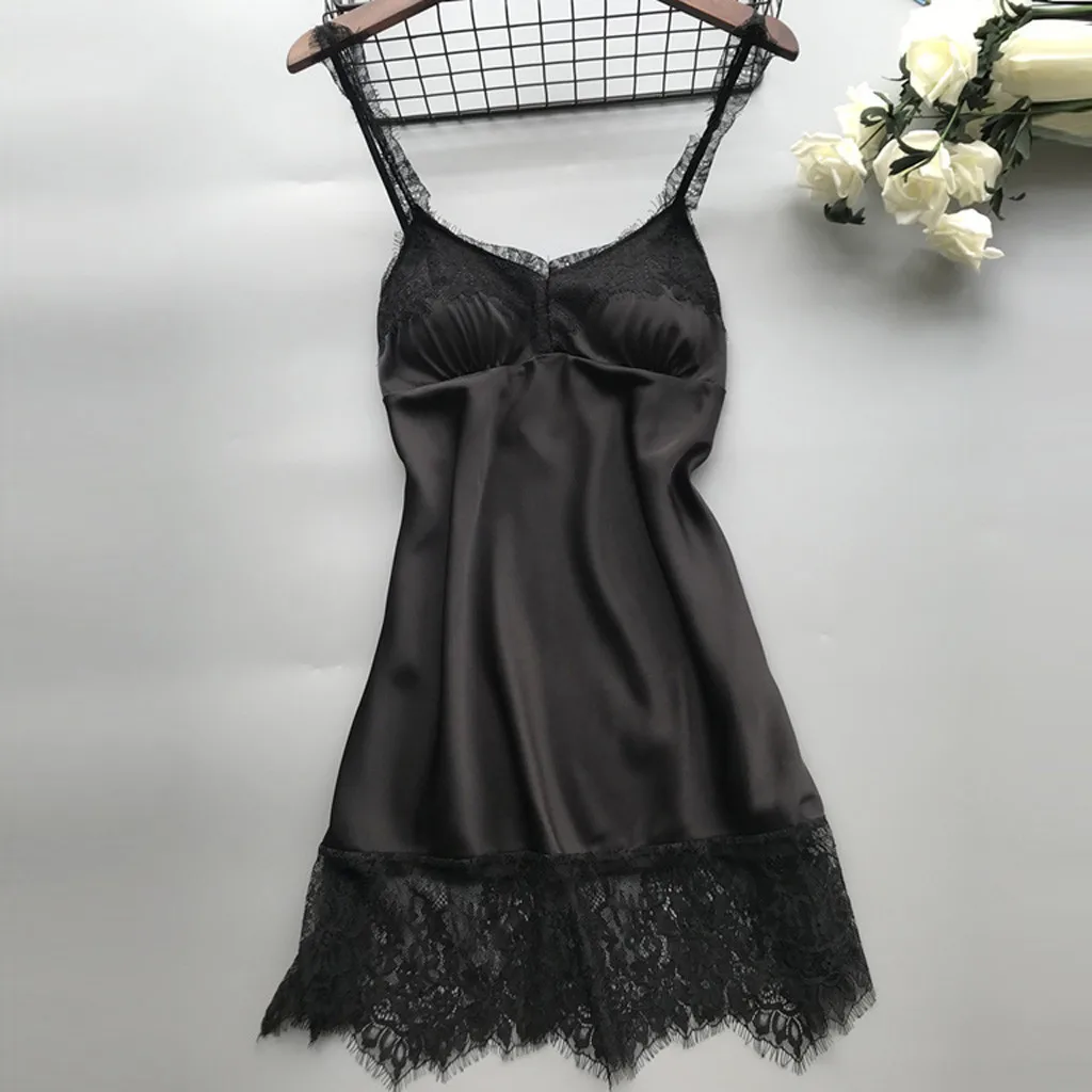Black Ночная рубашка, набор, модные сексуальные пижамы из полиэстера, банный халат, сексуальное женское белье, кружевное нижнее белье, ночная рубашка, Nuisette Femme De Nuit - Цвет: Black