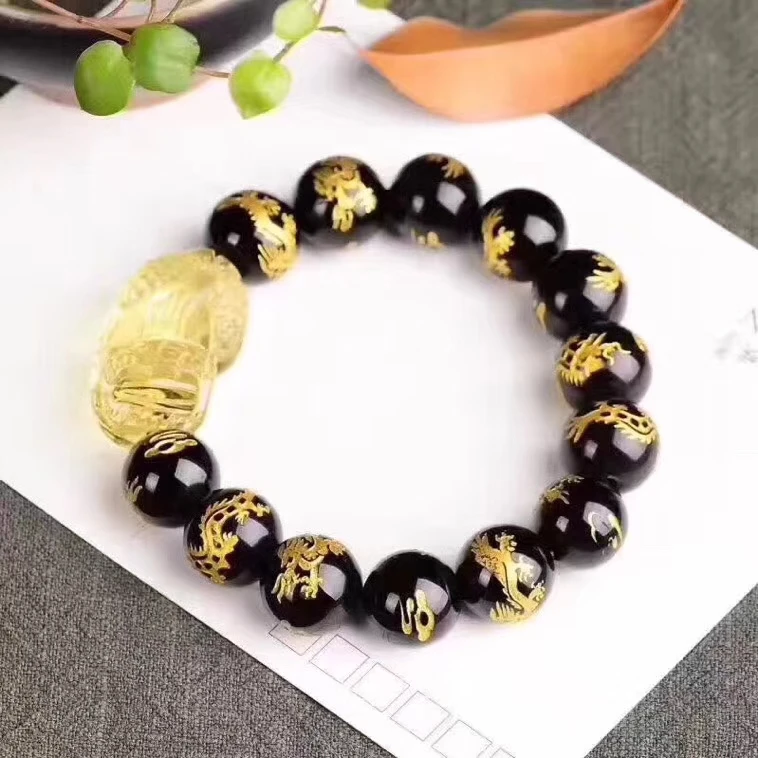 Настоящий натуральный желтый цитрин кварц Pi Xiu драгоценный камень 10 мм черный