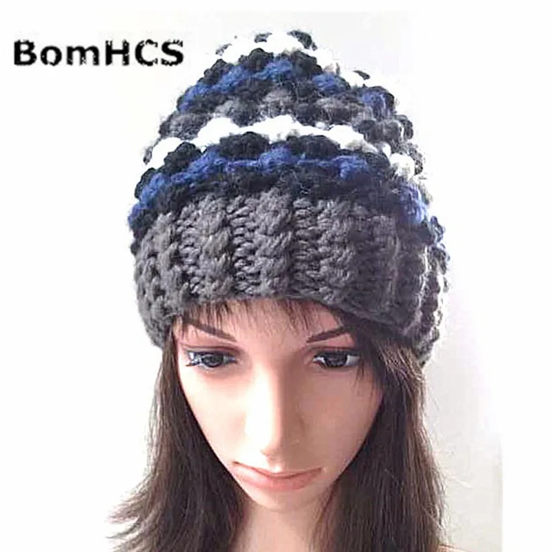 Теплое зимнее ушанка женщин BomHCS Fashion из трикотажной шапки с вязкой, 100% ручная работа.