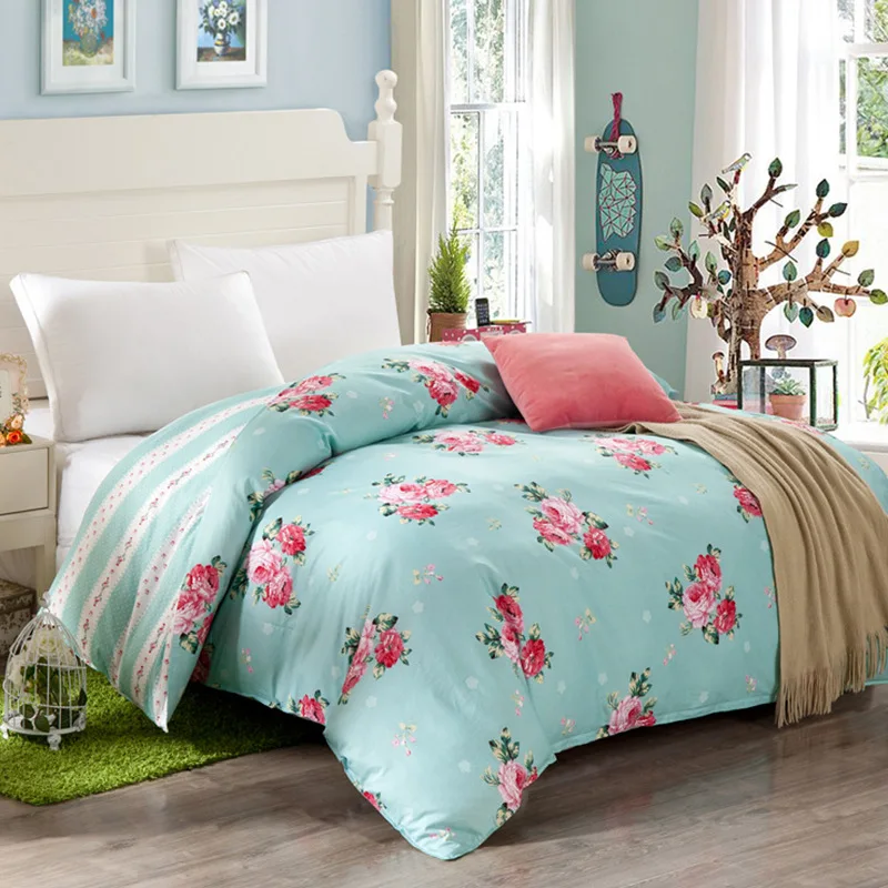 Черный Женский розовый цветочный принт пододеяльник хлопок тканевое одеяло/одеяло чехол Твин Полный Королева Король Размер Горячая Распродажа - Цвет: Черный