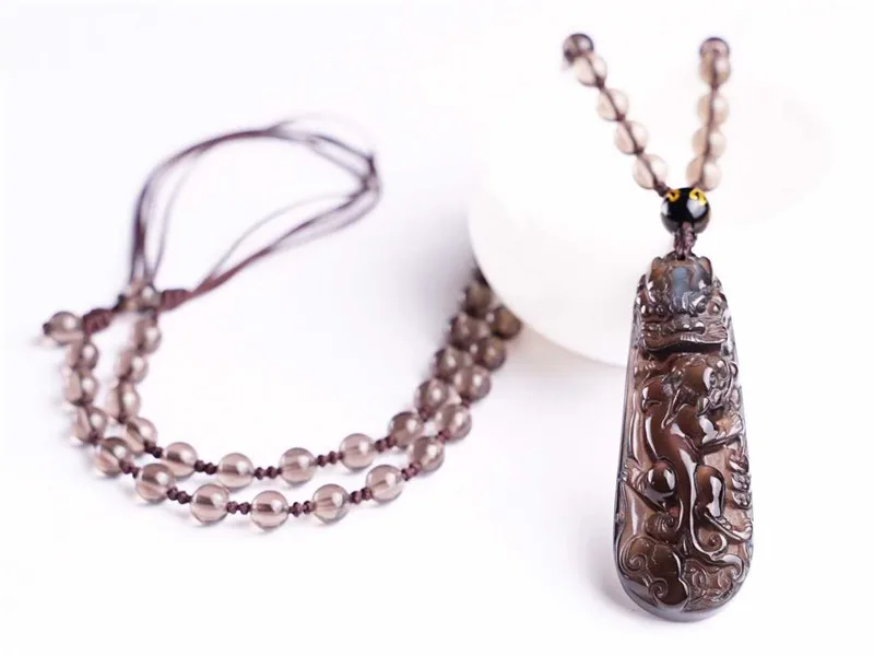 QIANXU ледяная Подвеска из вулканического стекла тонкой резьбы ожерелье с кулоном дракона ювелирные изделия