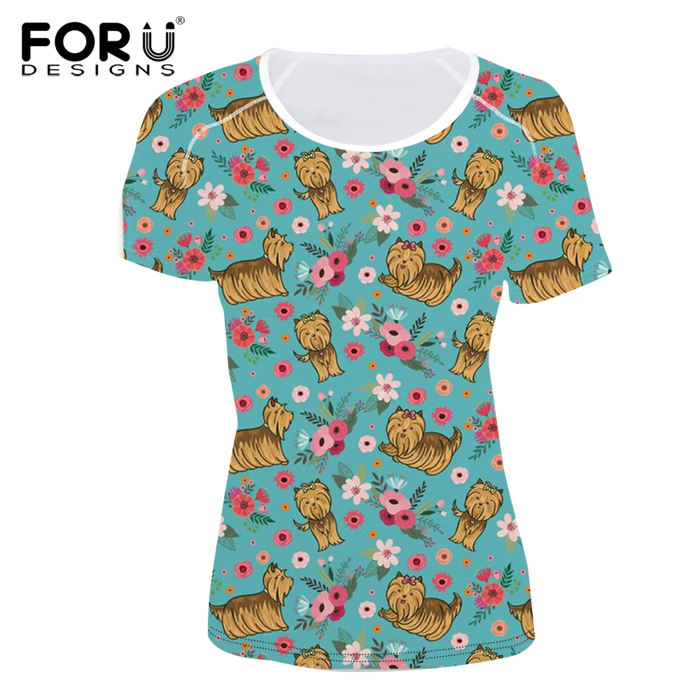 FORUDESIGNS/цветочный йоркширского терьера футболка для женщин футболки летняя с