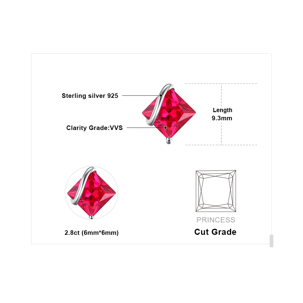 Jewelrypalace классический квадратный 2.8ct создан красный рубин Серьги-гвоздики Шарм