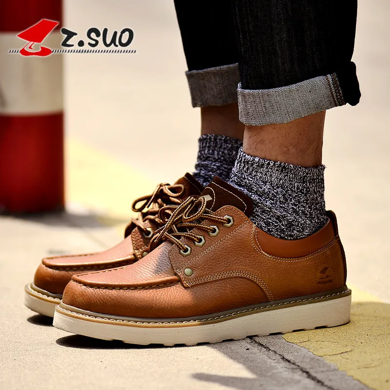 Z. суо Марка Осень 100% Натуральная Кожа Сильный Человек Оснастки Обувь низкий Топ