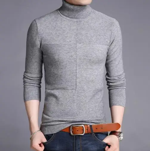 Серый Водолазка мужская кашемировый пуловер для мужчин Slim Fit Джемперы толстые теплые осень зима корейский стиль Повседневный пуловер Homme мужская одежда - Цвет: Серый