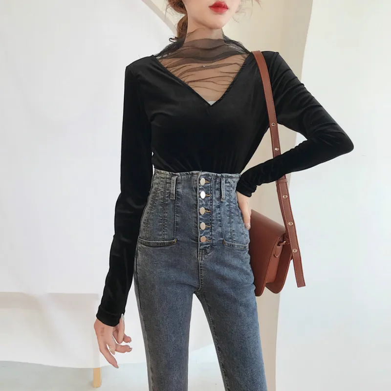 Женские узкие джинсы с высокой талией брюки в Корейском стиле весна-осень 2019 |