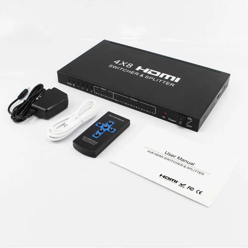 HDMI матрица 4x8 HD 4 K 2 K HDMI переключатель сплиттер 3D 1080 P 4 вход 8 Выход HDCP HDMI разделитель, сплиттер конвертер адаптер+ пульт дистанционного управления